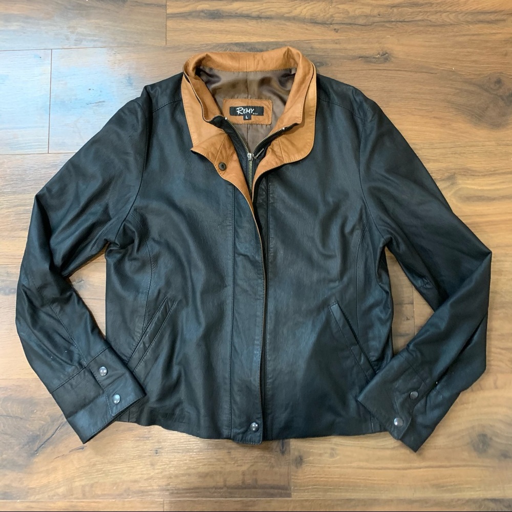 REMY Men’s Classic Double Collar Leather Jacket